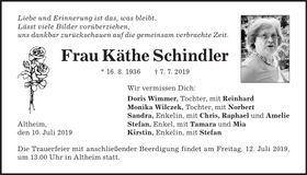 Traueranzeige Käthe Schindler