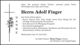 Traueranzeige Adolf Finger