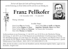 Traueranzeige Franz Pellkofer