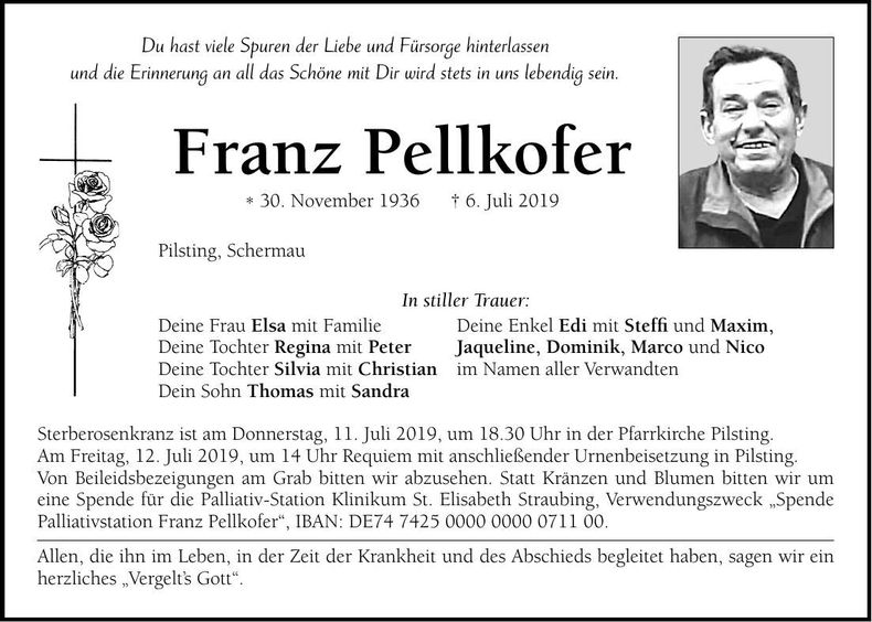 Traueranzeige Franz Pellkofer