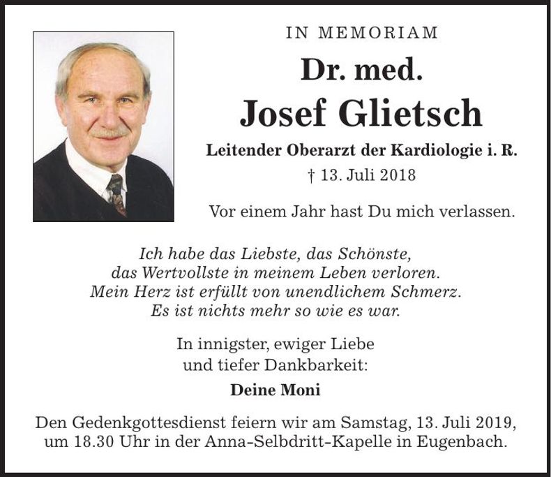 Traueranzeige Josef Glietsch
