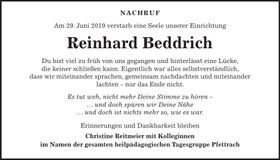 Traueranzeige Reinhard Beddrich