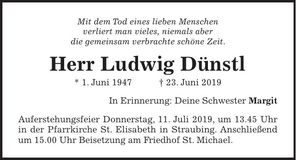 Traueranzeige Ludwig Dünstl
