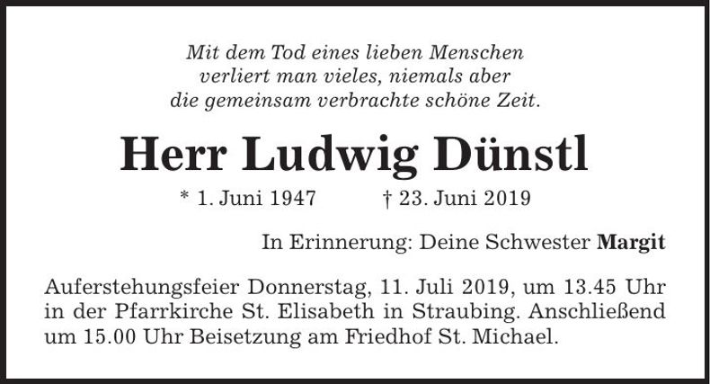 Traueranzeige Ludwig Dünstl