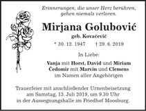 Traueranzeige Marjana Golubovic