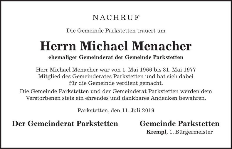 Traueranzeige Michael Menacher