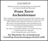 Traueranzeige Franz-Xaver Aschenbrenner