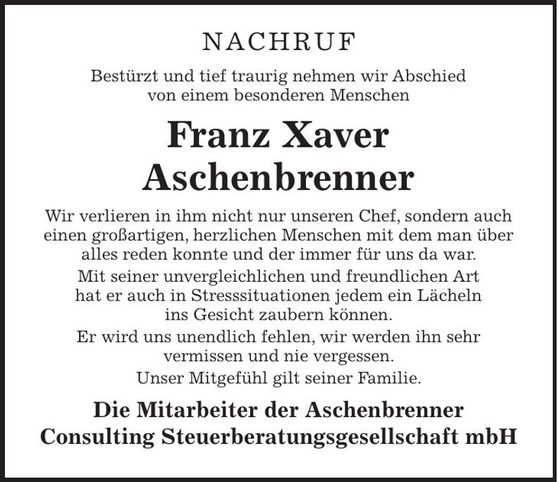 Traueranzeige Franz-Xaver Aschenbrenner