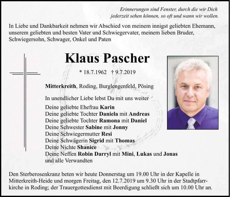 Traueranzeige Klaus Pascher