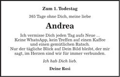 Traueranzeige Andrea Barth