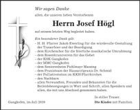 Traueranzeige Josef Högl
