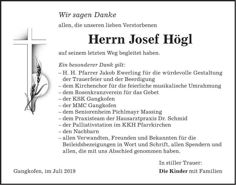Traueranzeige Josef Högl