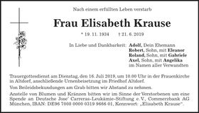 Traueranzeige Elisabeth Krause