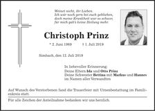 Traueranzeige Christoph Prinz