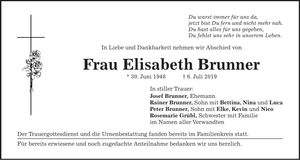 Traueranzeige Elisabeth Brunner