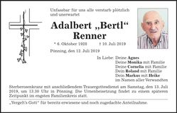 Traueranzeige Adalbert Renner
