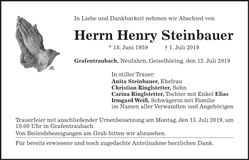 Traueranzeige Henry Steinbauer