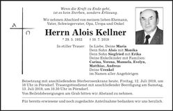 Traueranzeige Alois Kellner