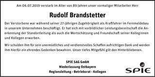 Traueranzeige Rudolf Brandstetter