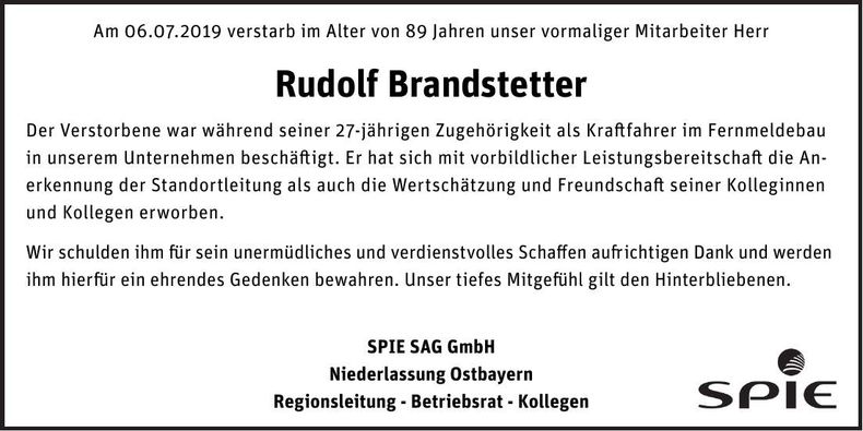 Traueranzeige Rudolf Brandstetter