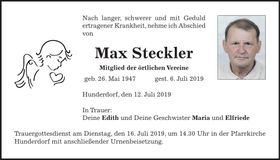 Traueranzeige Max Steckler