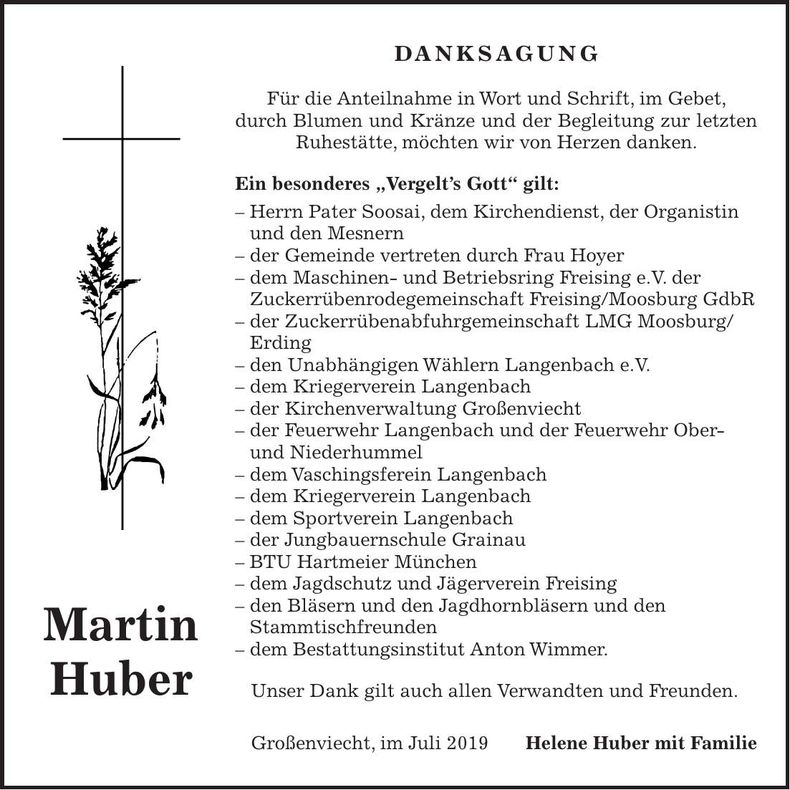 Traueranzeige Martin Huber