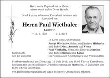 Traueranzeige Paul Wiethaler