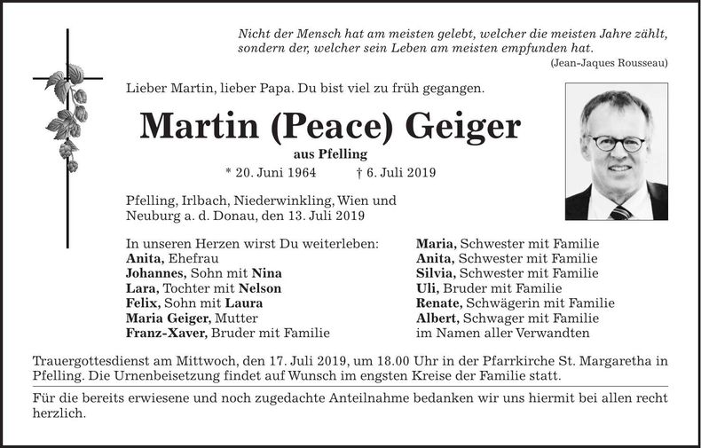 Traueranzeige Martin Geiger