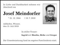 Traueranzeige Josef Meindorfer