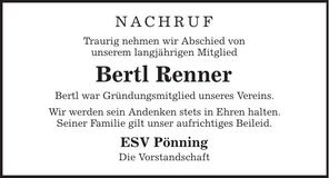 Traueranzeige Bertl Renner