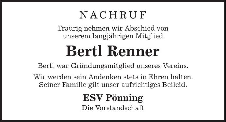 Traueranzeige Bertl Renner