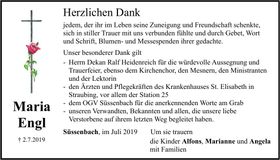 Traueranzeige Maria Engl