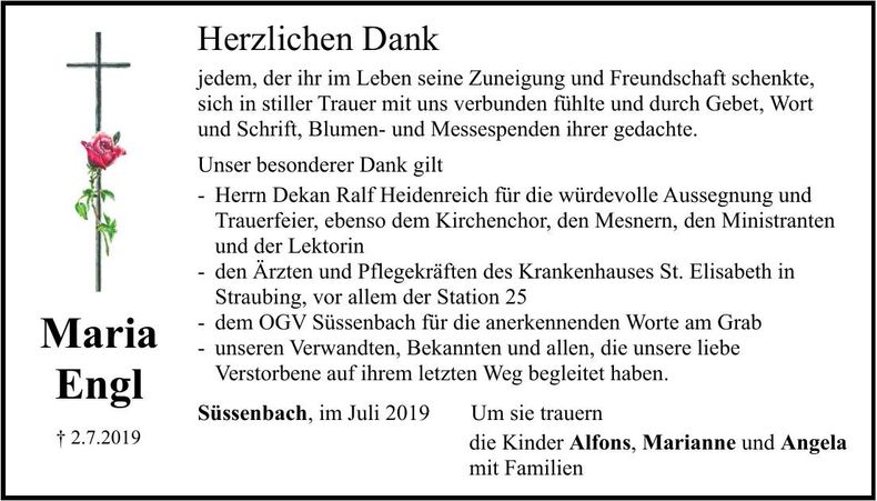 Traueranzeige Maria Engl