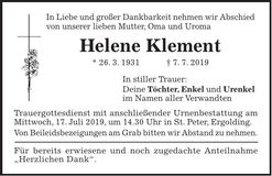 Traueranzeige Helene Klement