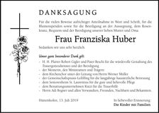 Traueranzeige Franziska Huber