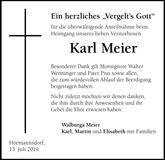 Traueranzeige Karl Meier