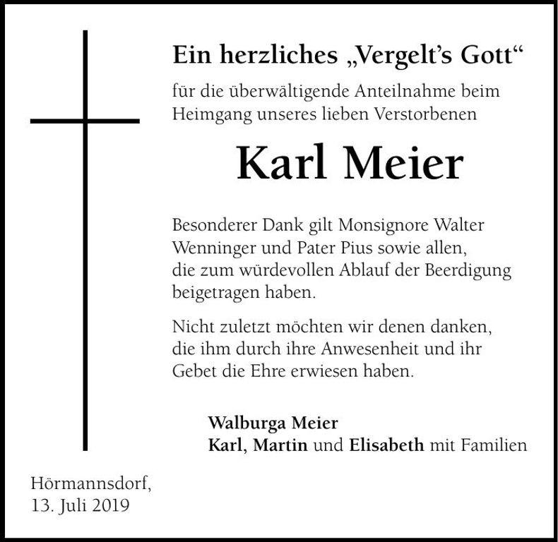 Traueranzeige Karl Meier