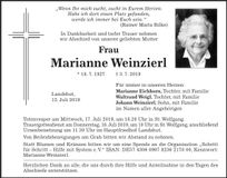 Traueranzeige Marianne Weinzierl
