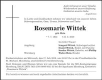Traueranzeige Rosemarie Wittek