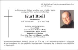 Traueranzeige Kurt Breil