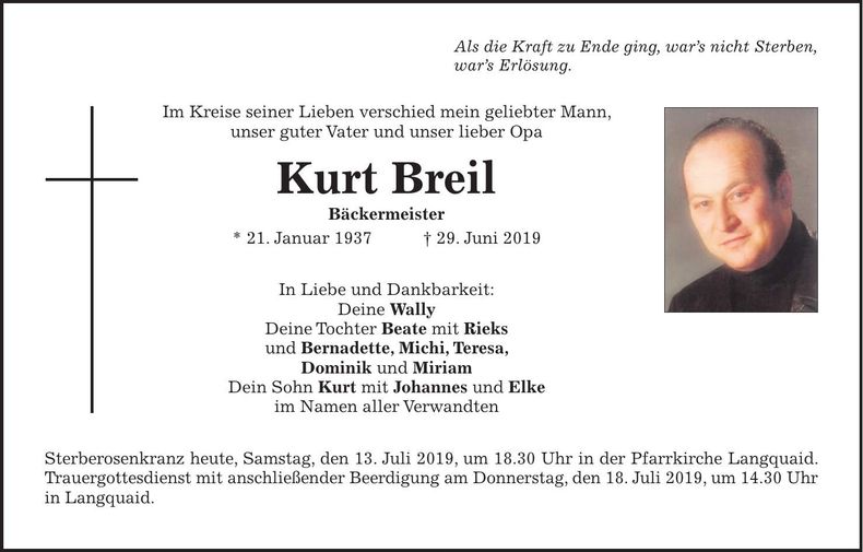 Traueranzeige Kurt Breil