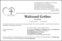 Traueranzeige Waltraud Gröber