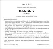 Traueranzeige Hilde Metz