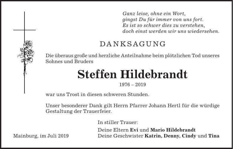 Traueranzeige Steffen Hildebrandt