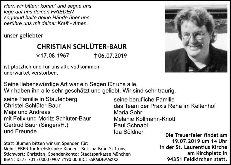 Traueranzeige Christian Schlüter-Baur