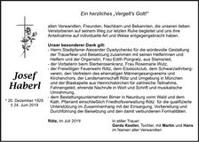 Traueranzeige Josef Haberl