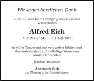 Traueranzeige Alfred Eich
