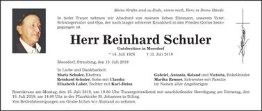 Traueranzeige Reinhard Schuler