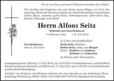 Traueranzeige Alfons Seitz