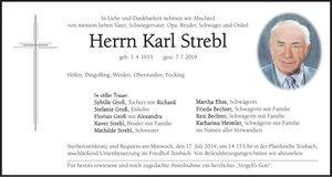 Traueranzeige Karl Strebl